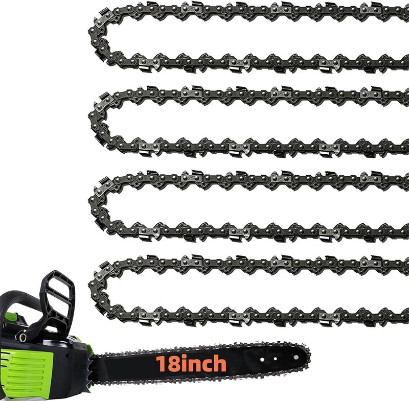 Fifchall 4 Packs 18 Inch Chainsaw Chain 62 Drive Links .050" Gauge, 3/8" Pitch, 18" Replacement Chain Low-Kickback Chainsaw Chains Compatible with Husqvarna, Echo, Poulan, Craftsman and more - Image 1